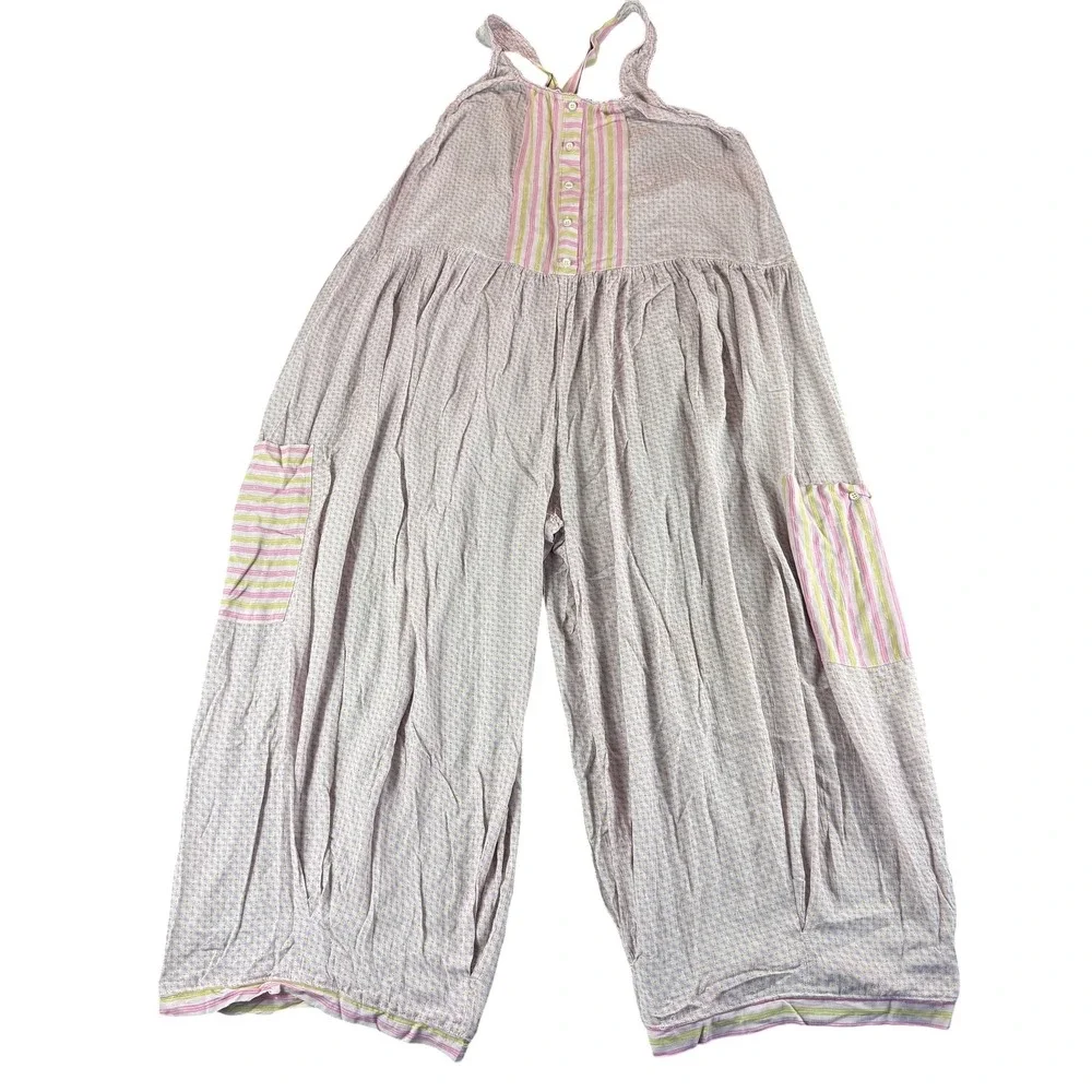 Free People Full Bloom Lilac Glow Combo Harem Jumpsuit Wide Leg Boho L NEW - Picture 2 of 10
